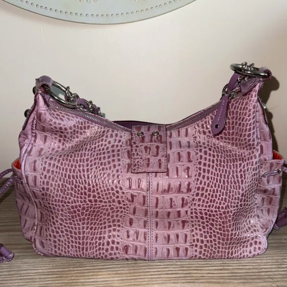 Sharif Studios Purple Crocodile Embossed Shoulder Bag with Panther Emblem - Picture 4 of 12